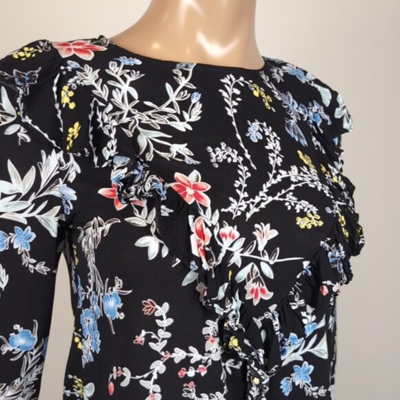 3/$20 Philosophy Long Sleeve Floral Top Ruffle Trim Flowy Blouse Button Cuffs - Picture 2 of 13